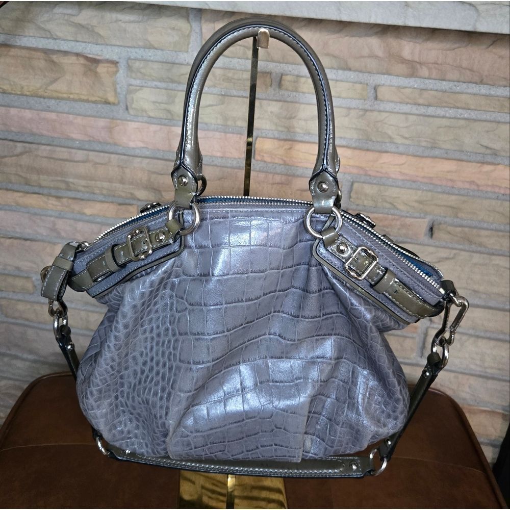 🐢 COACH Sophia. Gray Croc Embossed Chain Link Versitile Bag - Picture 7 of 14